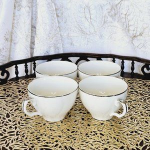 Vintage Laurel China 7285 Anniversary Porcelain Tea Cup 4pc Set, Silver Rim